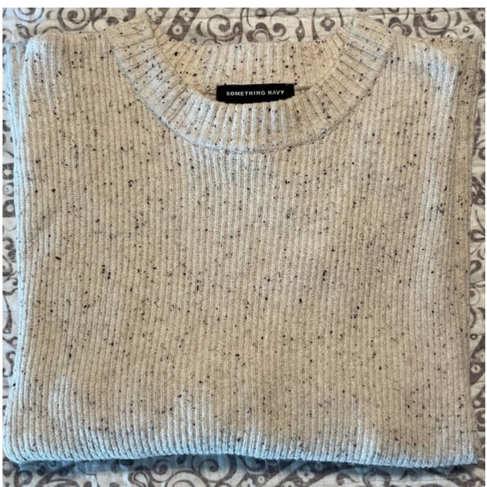 Something Navy XS Flecked Ribbed Knit Sweater Oatmeal